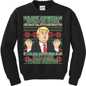 Ugly Christmas Sweater Fake News Trump Kids Sweatshirt