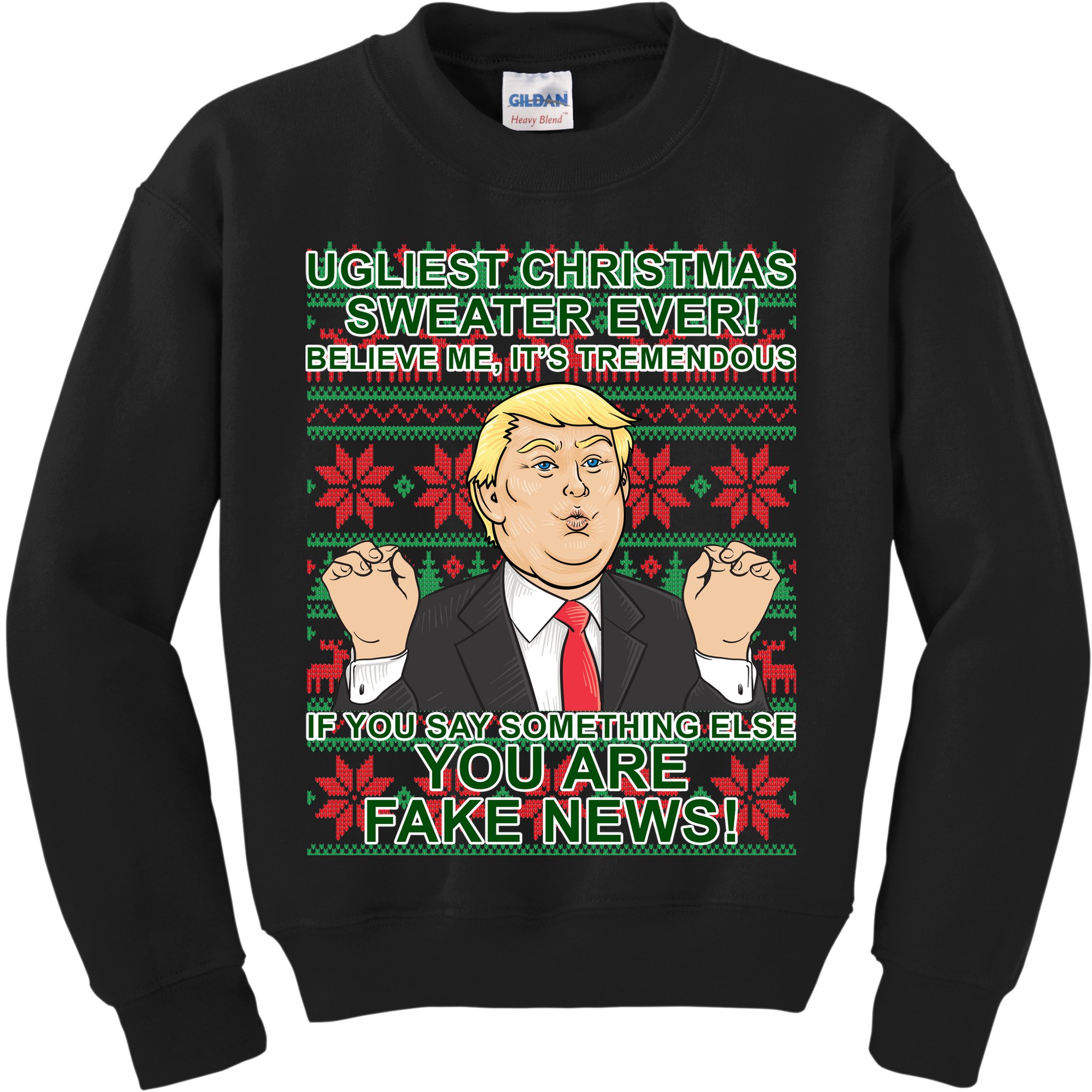Ugly Christmas Sweater Fake News Trump Kids Sweatshirt