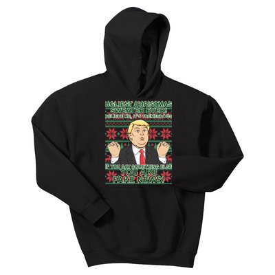 Ugly Christmas Sweater Fake News Trump Kids Hoodie