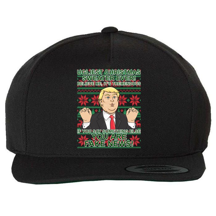 Ugly Christmas Sweater Fake News Trump Wool Snapback Cap