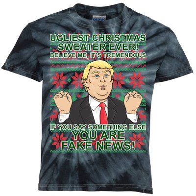 Ugly Christmas Sweater Fake News Trump Kids Tie-Dye T-Shirt