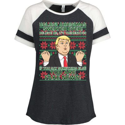 Ugly Christmas Sweater Fake News Trump Enza Ladies Jersey Colorblock Tee