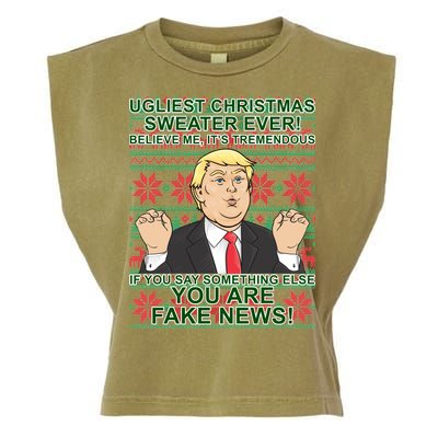 Ugly Christmas Sweater Fake News Trump Garment-Dyed Women's Muscle Tee