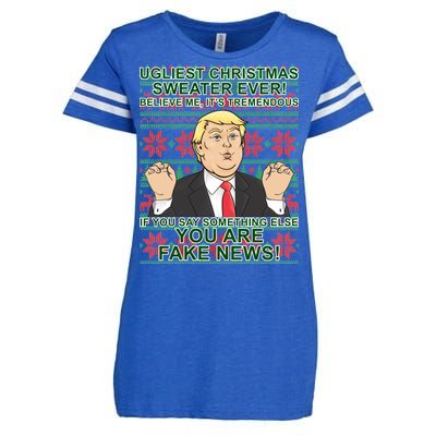 Ugly Christmas Sweater Fake News Trump Enza Ladies Jersey Football T-Shirt