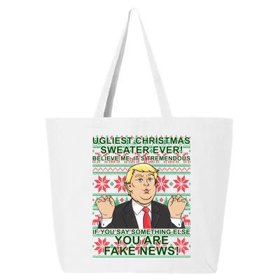 Ugly Christmas Sweater Fake News Trump 25L Jumbo Tote