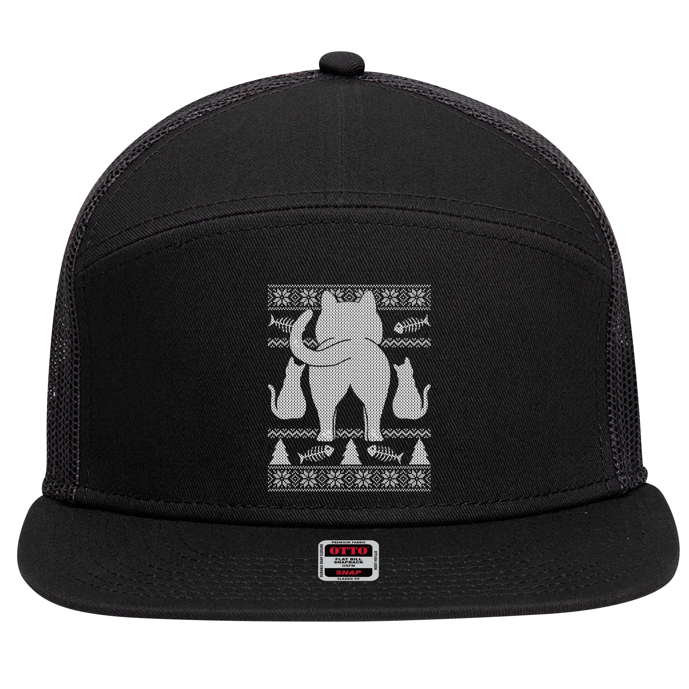 Ugly Christmas Sweater Festive Cat Butt 7 Panel Mesh Trucker Snapback Hat