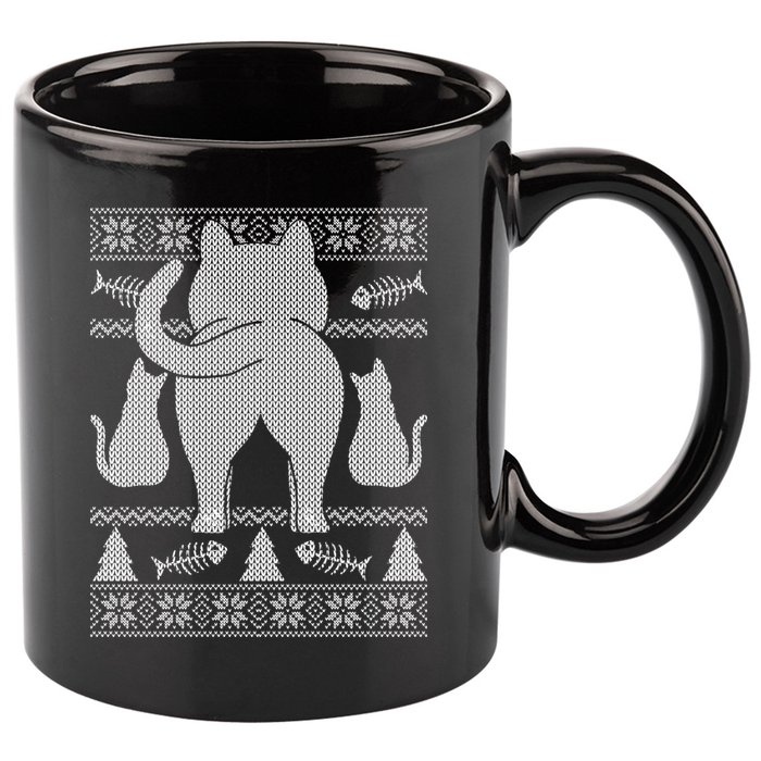 Ugly Christmas Sweater Festive Cat Butt 11oz C Handle Ceramic Mug