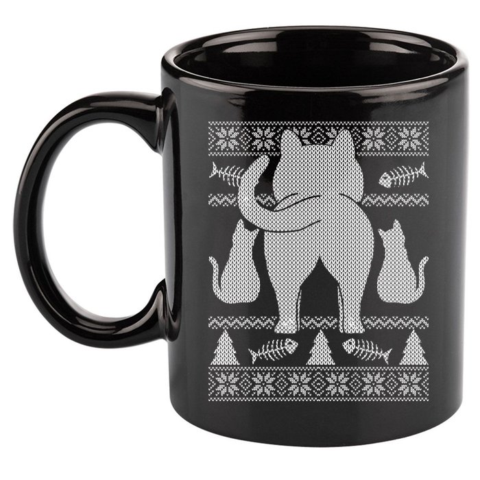 Ugly Christmas Sweater Festive Cat Butt 11oz C Handle Ceramic Mug
