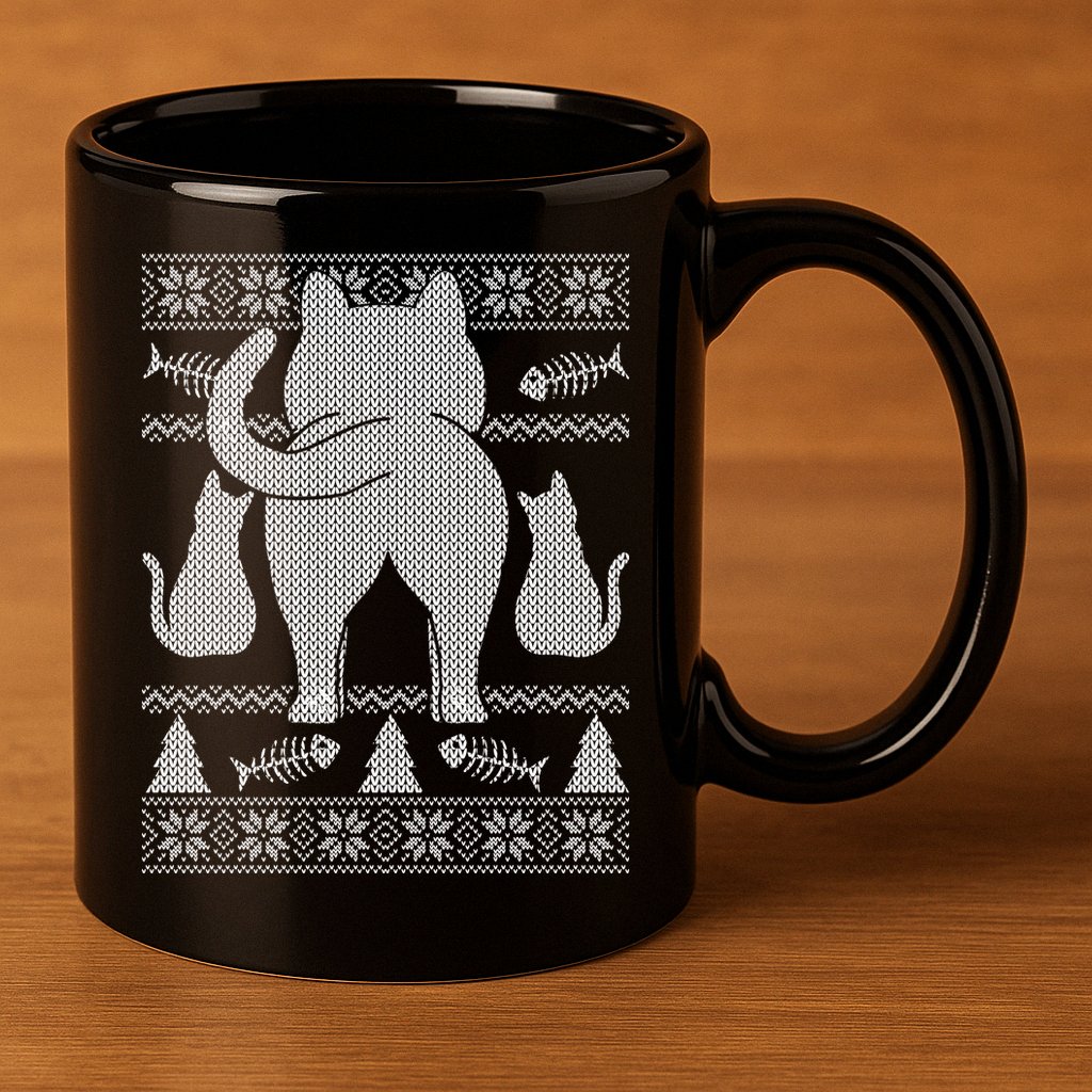 Ugly Christmas Sweater Festive Cat Butt 11oz C Handle Ceramic Mug