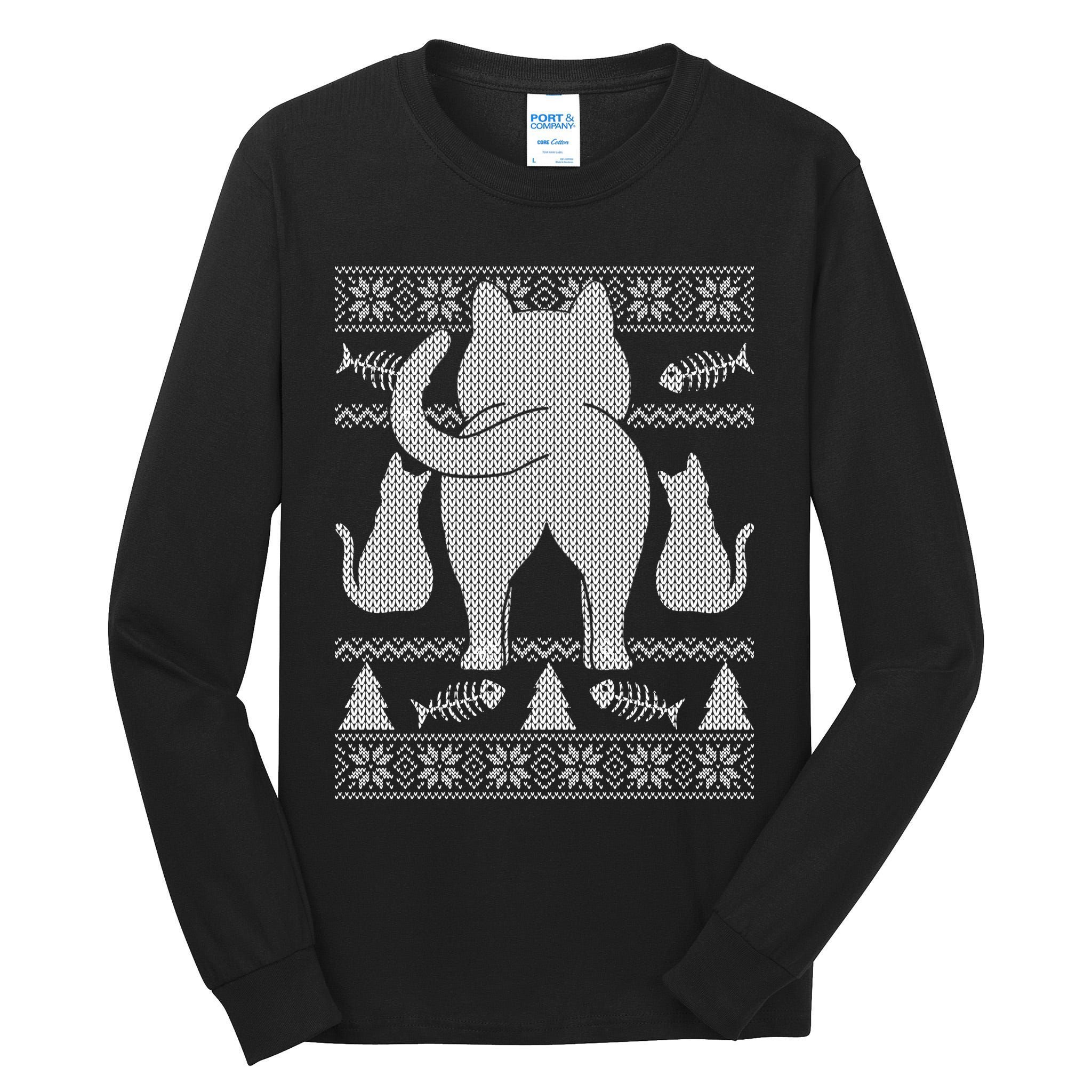Ugly Christmas Sweater Festive Cat Butt Tall Long Sleeve T-Shirt
