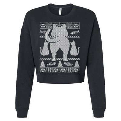 Ugly Christmas Sweater Festive Cat Butt Cropped Pullover Crew