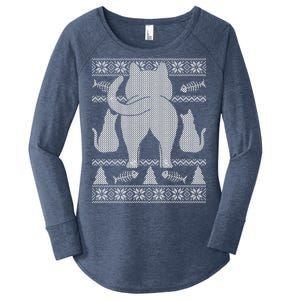 Ugly Christmas Sweater Festive Cat Butt Women's Perfect Tri Tunic Long Sleeve Shirt