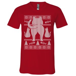 Ugly Christmas Sweater Festive Cat Butt V-Neck T-Shirt