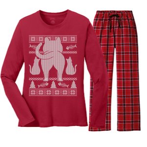 Ugly Christmas Sweater Festive Cat Butt Women's Long Sleeve Flannel Pajama Set 