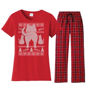 Ugly Christmas Sweater Festive Cat Butt Women's Flannel Pajama Set