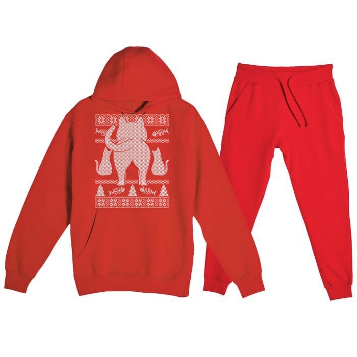 Ugly Christmas Sweater Festive Cat Butt Premium Hooded Sweatsuit Set