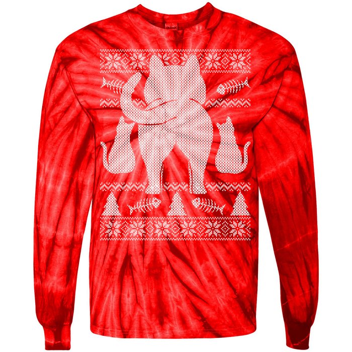 Ugly Christmas Sweater Festive Cat Butt Tie-Dye Long Sleeve Shirt