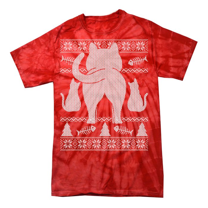 Ugly Christmas Sweater Festive Cat Butt Tie-Dye T-Shirt