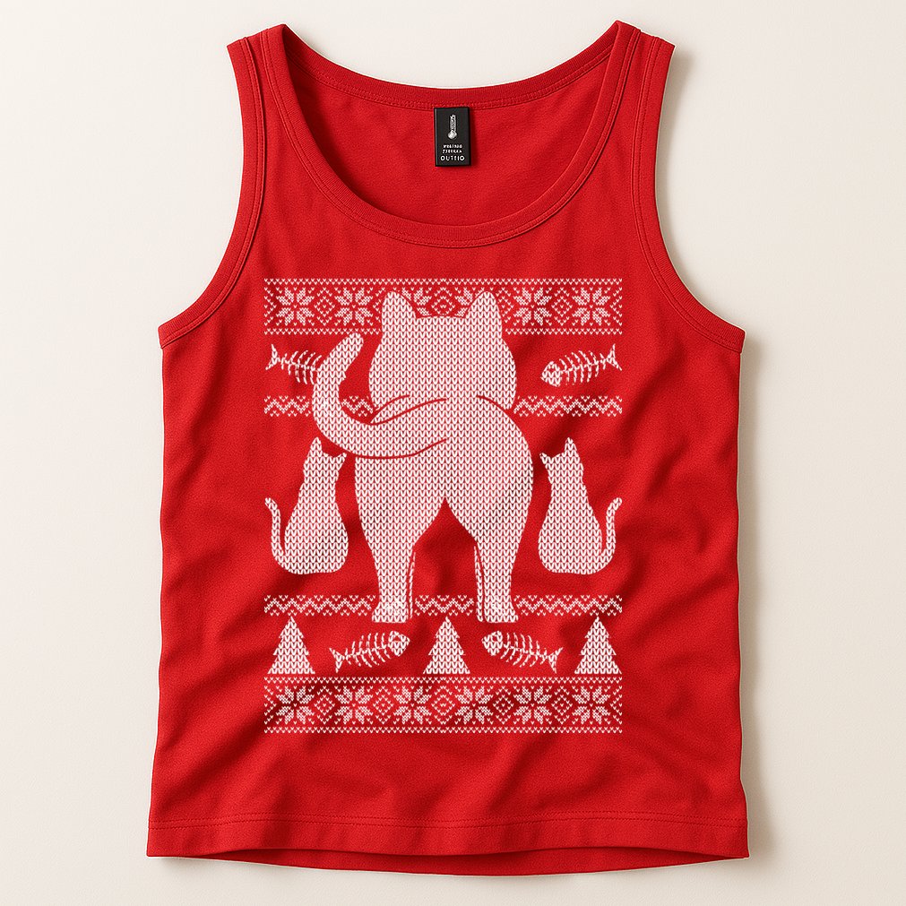 Ugly Christmas Sweater Festive Cat Butt Tank Top