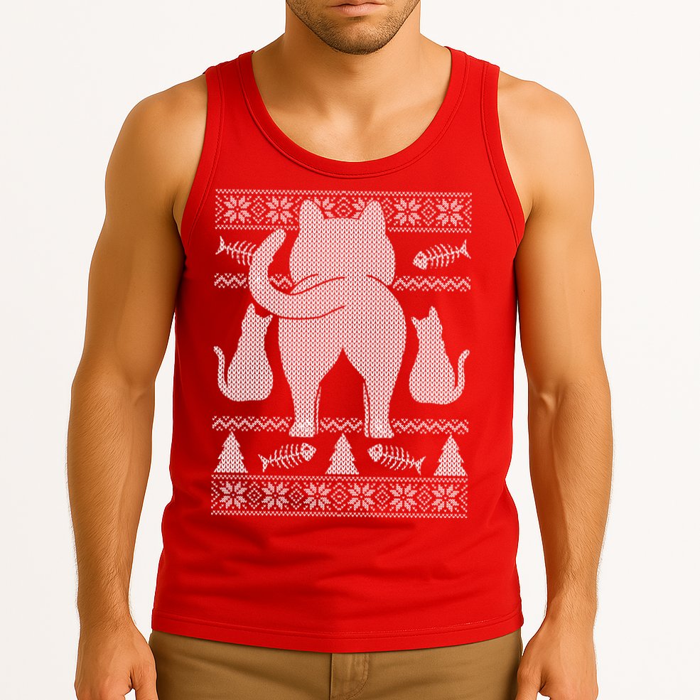 Ugly Christmas Sweater Festive Cat Butt Tank Top