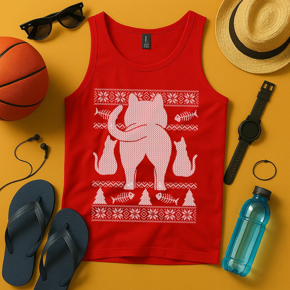 Ugly Christmas Sweater Festive Cat Butt Tank Top