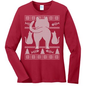 Ugly Christmas Sweater Festive Cat Butt Ladies Long Sleeve Shirt