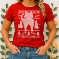 Ugly Christmas Sweater Festive Cat Butt Womens T-Shirt