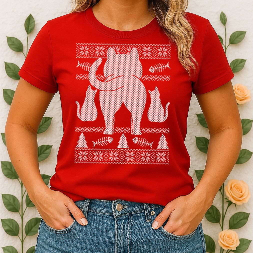 Ugly Christmas Sweater Festive Cat Butt Womens T-Shirt