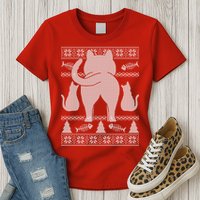 Ugly Christmas Sweater Festive Cat Butt Womens T-Shirt