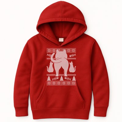 Ugly Christmas Sweater Festive Cat Butt Kids Hoodie