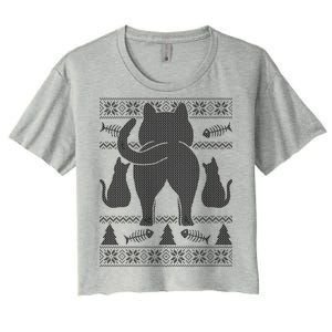 Ugly Christmas Sweater Festive Cat Butt Women's Crop Top Tee