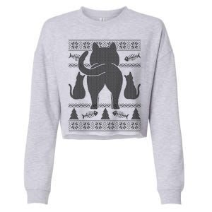 Ugly Christmas Sweater Festive Cat Butt Cropped Pullover Crew