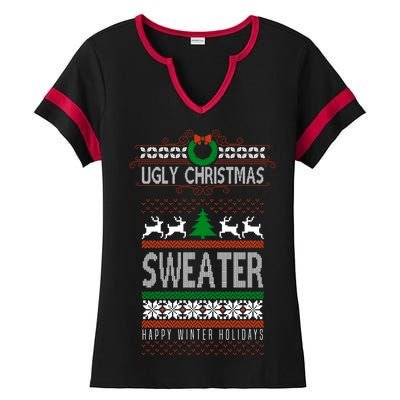 Ugly Christmas Sweater Happy Winter Holidays Ladies Halftime Notch Neck Tee