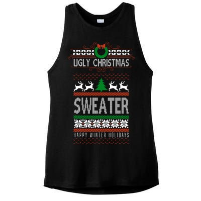 Ugly Christmas Sweater Happy Winter Holidays Ladies PosiCharge Tri-Blend Wicking Tank