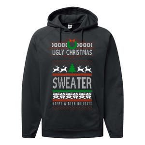 Ugly Christmas Sweater Happy Winter Holidays Performance Fleece Hoodie