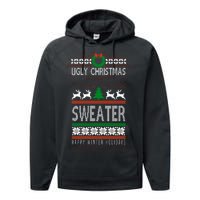 Ugly Christmas Sweater Happy Winter Holidays Performance Fleece Hoodie