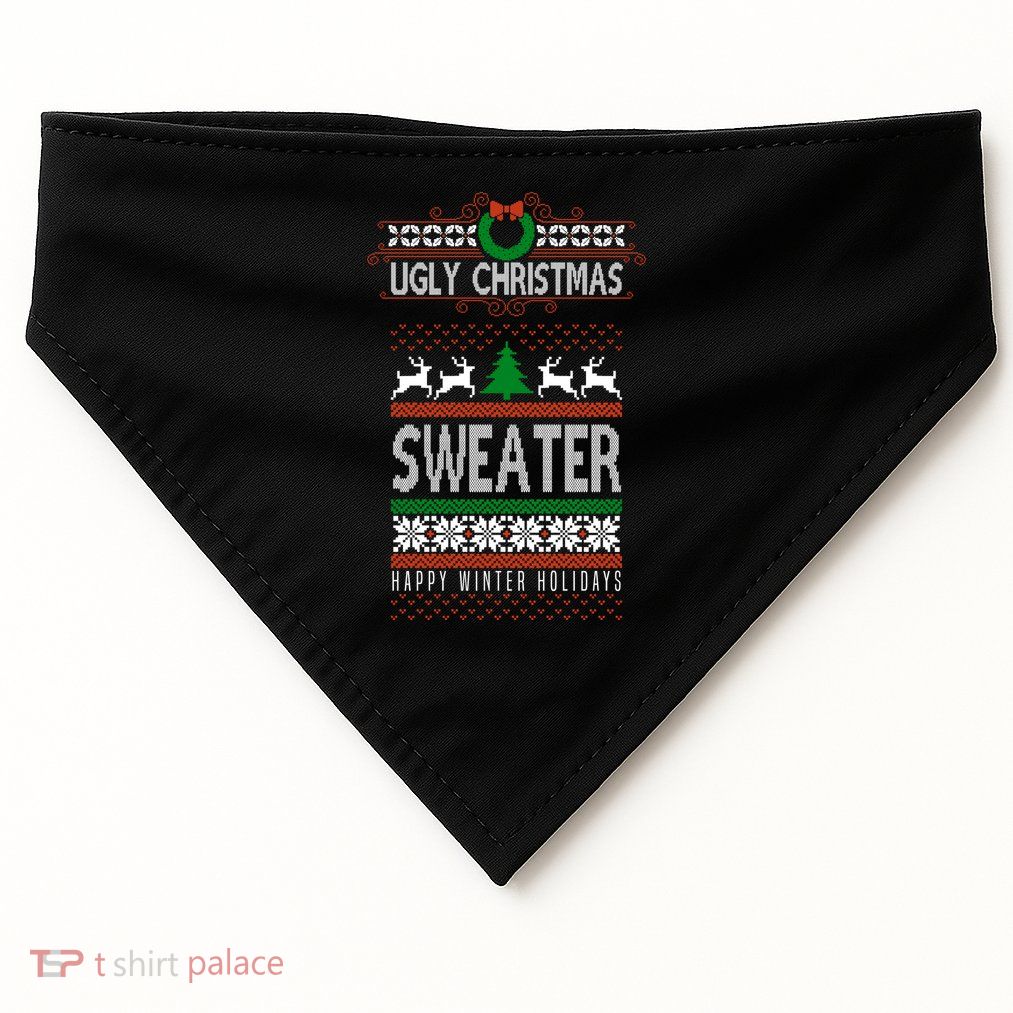 Ugly Christmas Sweater Happy Winter Holidays USA-Made Doggie Bandana