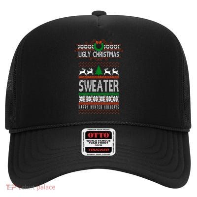 Ugly Christmas Sweater Happy Winter Holidays High Crown Mesh Back Trucker Hat