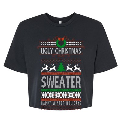 Ugly Christmas Sweater Happy Winter Holidays Bella+Canvas Jersey Crop Tee