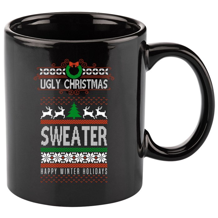 Ugly Christmas Sweater Happy Winter Holidays 11oz C Handle Ceramic Mug