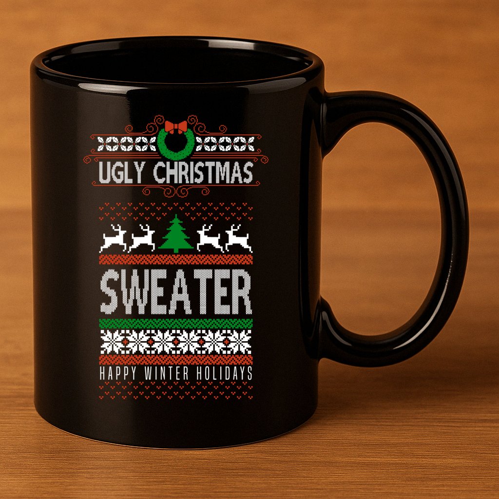 Ugly Christmas Sweater Happy Winter Holidays 11oz C Handle Ceramic Mug