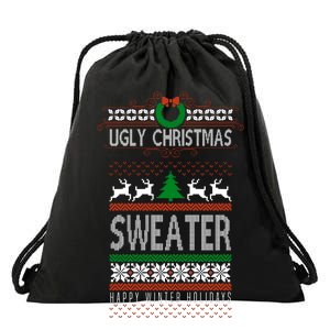 Ugly Christmas Sweater Happy Winter Holidays Drawstring Bag