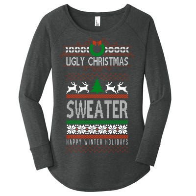 Ugly Christmas Sweater Happy Winter Holidays Women's Perfect Tri Tunic Long Sleeve Shirt