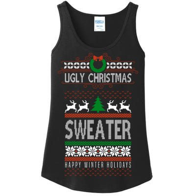 Ugly Christmas Sweater Happy Winter Holidays Ladies Essential Tank