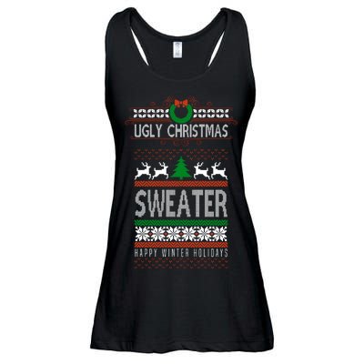 Ugly Christmas Sweater Happy Winter Holidays Ladies Essential Flowy Tank