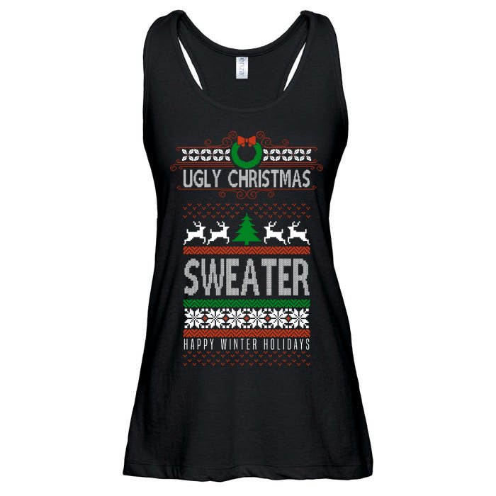 Ugly Christmas Sweater Happy Winter Holidays Ladies Essential Flowy Tank