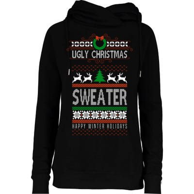 Ugly Christmas Sweater Happy Winter Holidays Womens Funnel Neck Pullover Hood