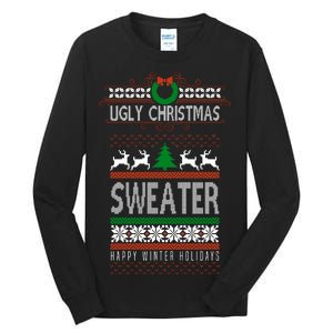 Ugly Christmas Sweater Happy Winter Holidays Tall Long Sleeve T-Shirt