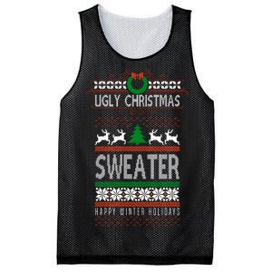 Ugly Christmas Sweater Happy Winter Holidays Mesh Reversible Basketball Jersey Tank