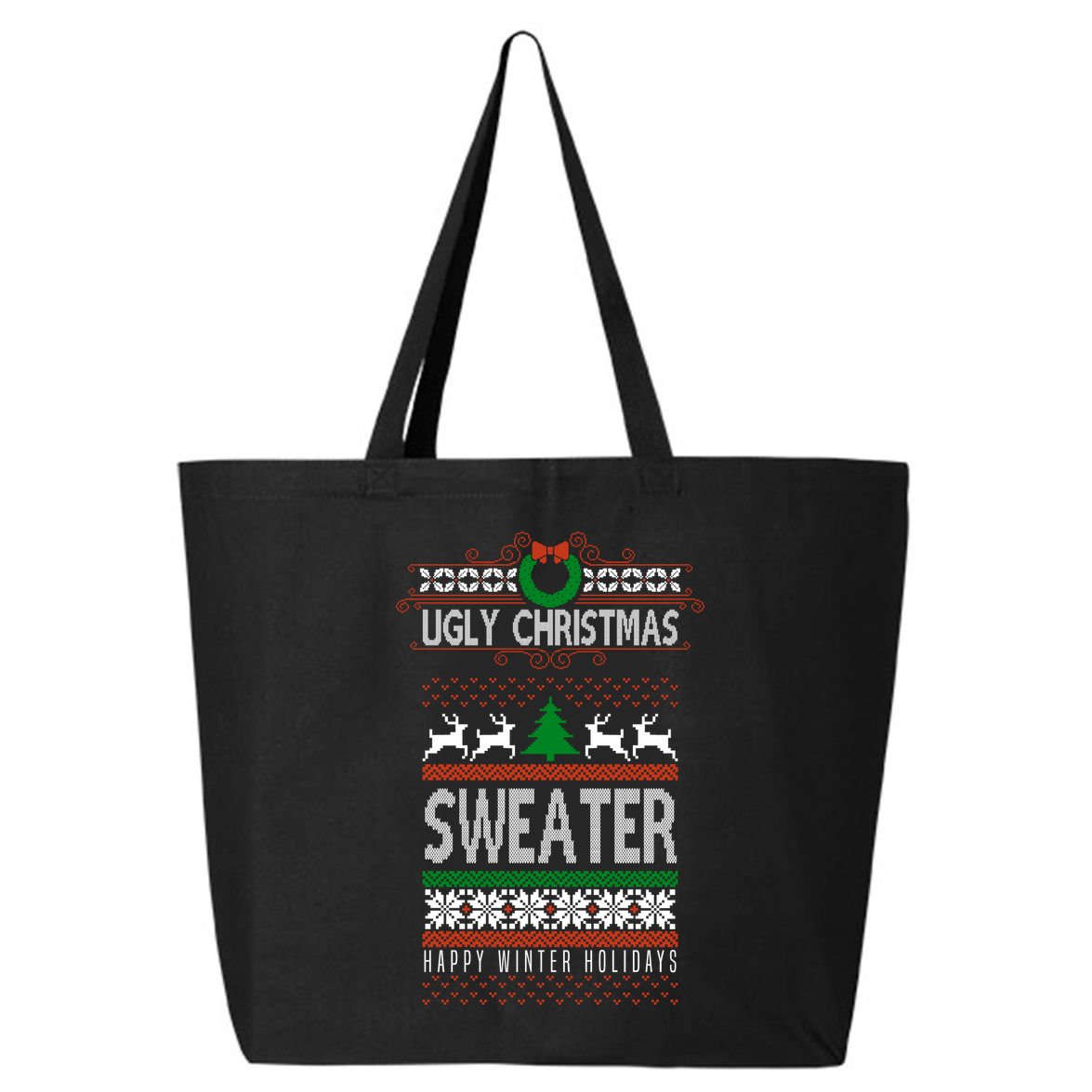 Ugly Christmas Sweater Happy Winter Holidays 25L Jumbo Tote